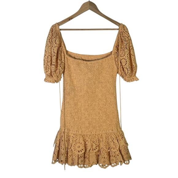 NWT Significant Other Elsa Dress Womens 2 Orange Eyelet Puff Sleeve Smocked Boho - Picture 3 of 10